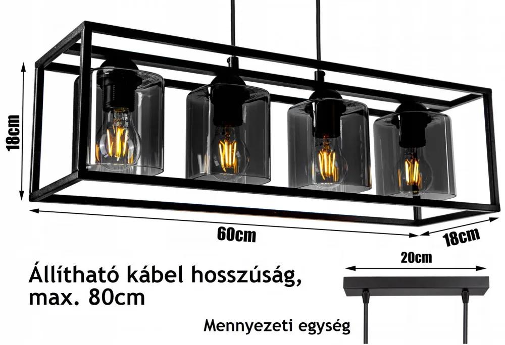 Glimex CAGE állítható függőlámpa fekete / füst 4x E27 + ajándék LED izzók