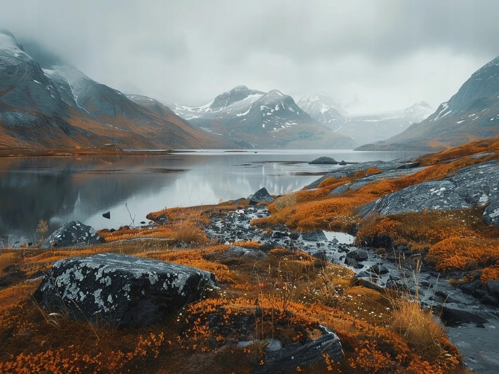 Vászonkép Canvas Hegyi Tó Ősz Skandinávia Természet 100x75