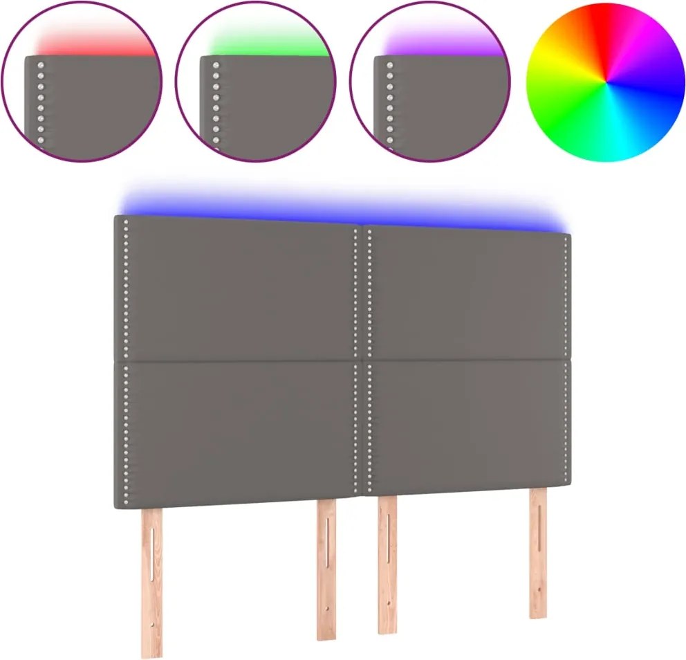 vidaXL szürke műbőr LED-es fejtámla 144x5x118/128 cm