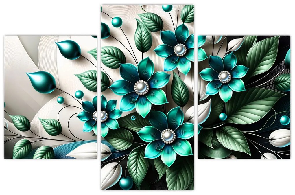 Kép - 3D türkiz virágok (90x60 cm)