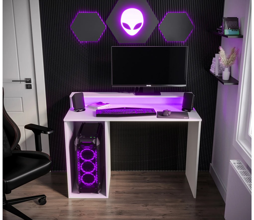 Sarok Gamer PC asztal Garrick 2 (biely) (LED RGB világítással). Akció -6%. 1064136