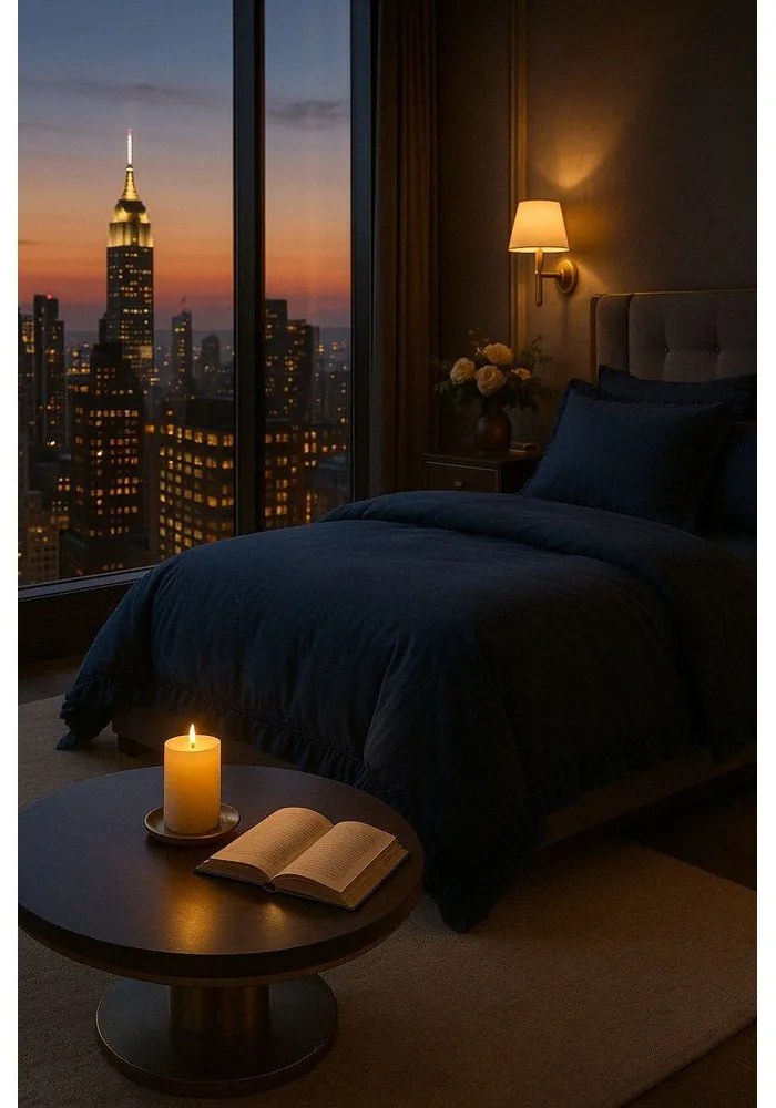 Sötétkék kétszemélyes-hosszabbított renforcé pamut ágyneműhuzat 240x220 cm Ruffle Striped – Mila Home Luxury