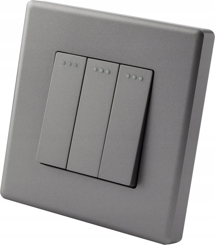 Háromkapcsolós Lépcsőházi Fali Kapcsoló Szürke Szett Kerettel Miuun Leo