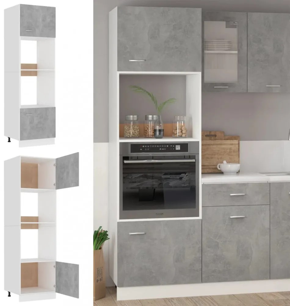 betonszürke szerelt fa mikrohullámú sütő szekrény 60x57x207 cm