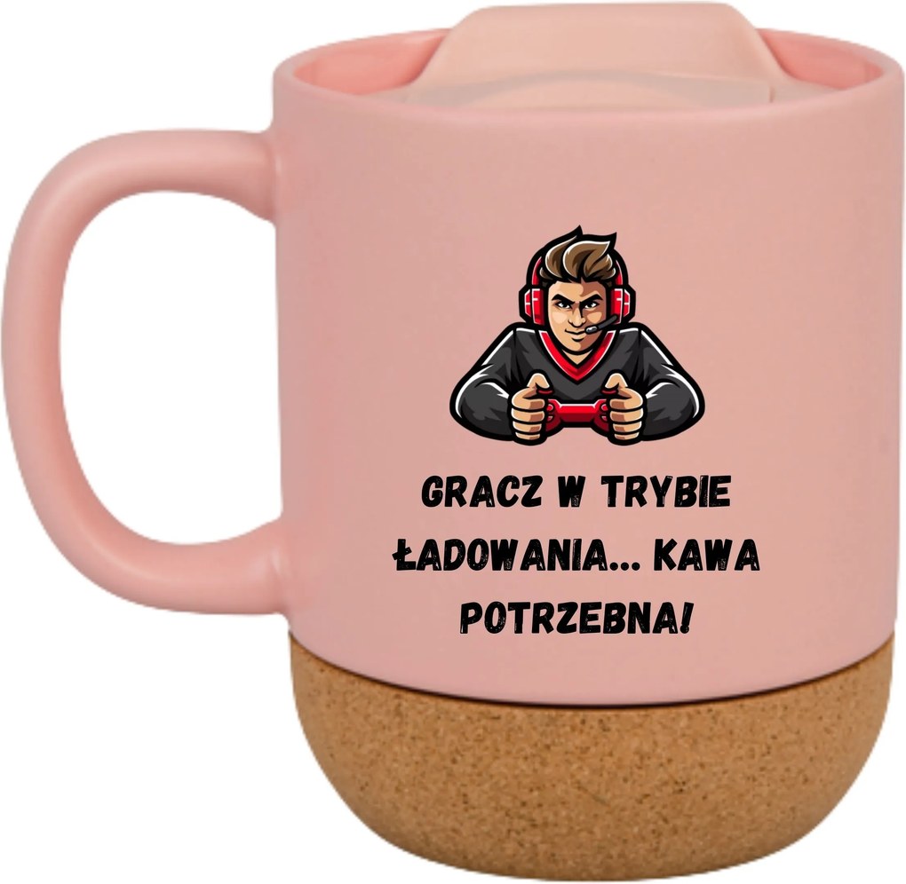 Rózsaszín Bögre Fedéllel És Parafa Aljjal Ajándék Gamer Játékosoknak