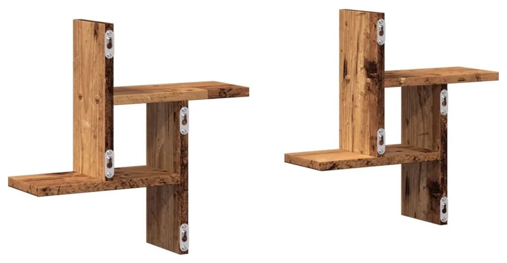 2 db antik fa színű szerelt fa fali polc 38 x 12 x 38 cm