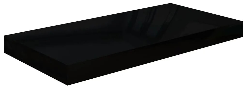 4 db magasfényű fekete MDF lebegő fali polc 50 x 23 x 3,8 cm