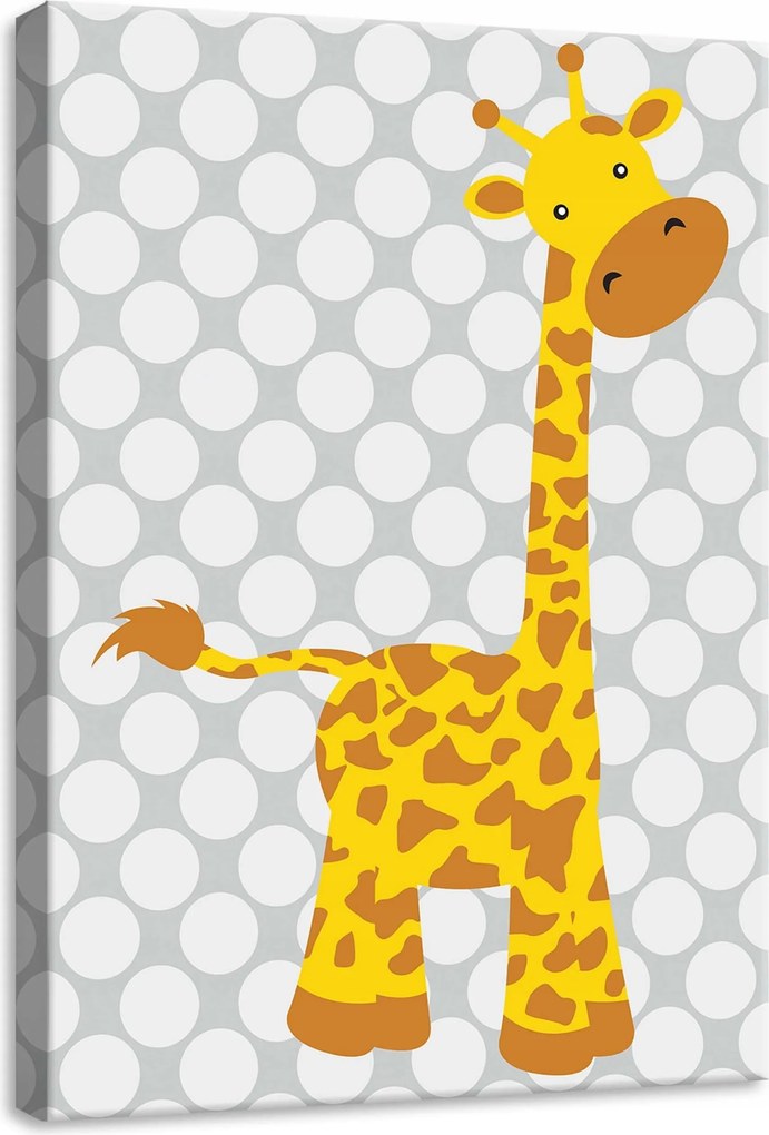 Vászonkép 50x70 Zsiráf gyerek rajzfilm foltok vidám egyszerű fehér körök