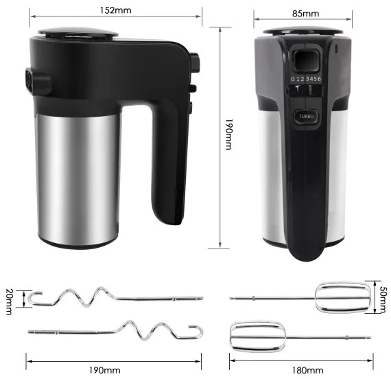 Aigostar - Kézi mixer 300W/230V fekete/króm