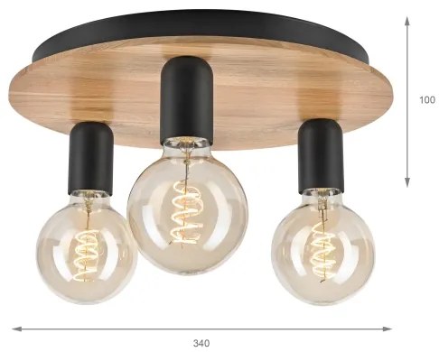 Mennyezeti lámpa DUSTY 3xE27/15W/230V átm. 34 cm tölgy/fekete