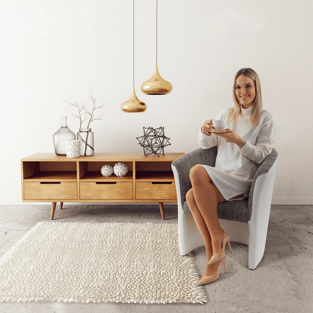 Klub fotel, fehér textilbőr / szürke szövet, CUBA