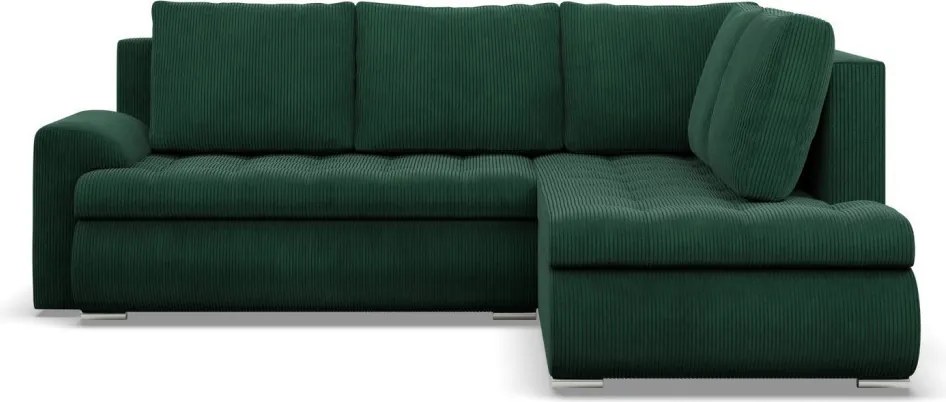 Tokio sarokkanapé, L alakú háttámlával, 2 ágyneműtartóval, kordbársony, jobboldali, zöld