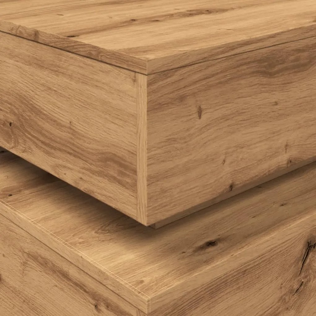kézműves tölgy színű dohányzóasztal LED-lámpákkal 90x50x40 cm