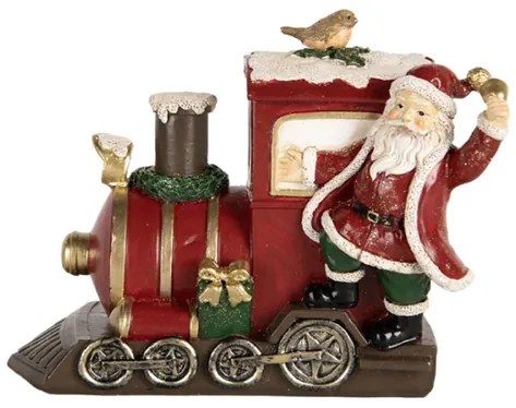 Piros mozdony mikulással 16x10x13 cm karácsonyi figura