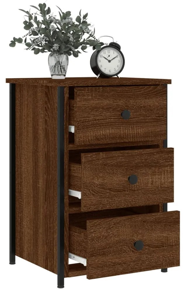 2 db barna tölgyszínű szerelt fa éjjeliszekrény 40x36x60 cm