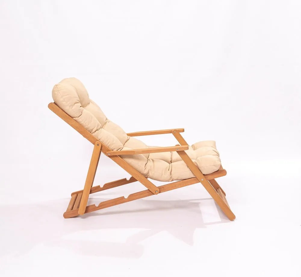 Krémszínű-natúr színű tömörfa kerti napozóágy – Floriane Garden