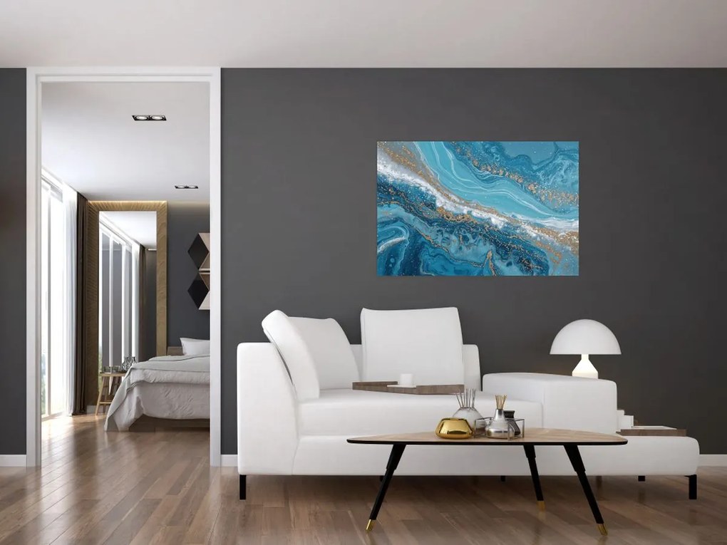 Kép - Világoskék márvány arannyal I. (90x60 cm)