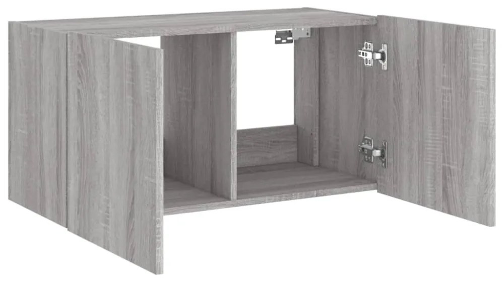 szürke sonoma színű fali TV-szekrény LED-del 80x35x41 cm