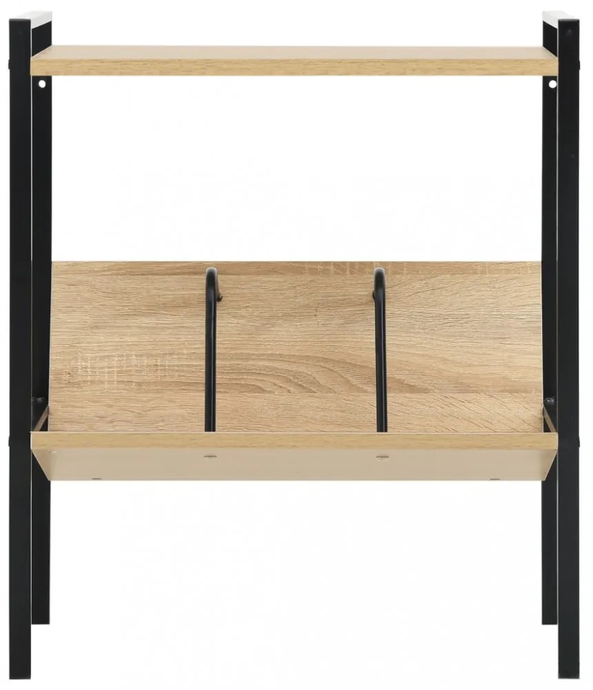 2-szintes fekete és tölgy szerelt fa könyvespolc 52x28x59 cm