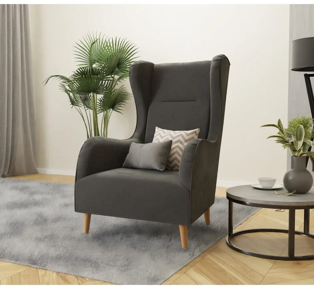 Sötétszürke bársony füles fotel Carole – Ropez