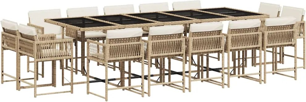 vidaXL 15 részes bézs polyrattan kerti étkezőgarnitúra párnákkal