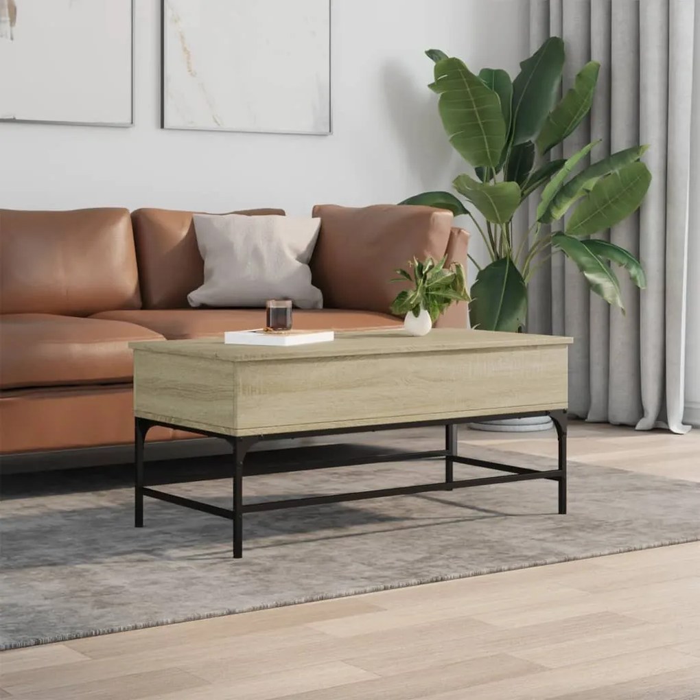 Sonoma tölgy szerelt fa és fém dohányzóasztal 100x50x45 cm