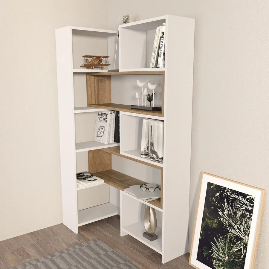 könyvespolc Poyraz - White, Walnut