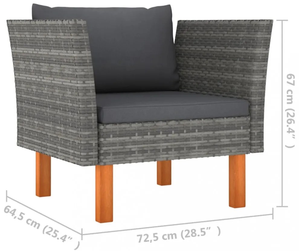 6 részes szürke polyrattan és eukaliptuszfa kerti ülőgarnitúra