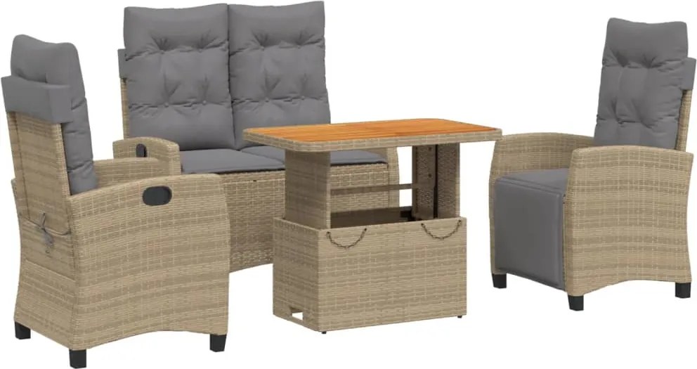 vidaXL 4 részes bézs polyrattan kerti étkezőgarnitúra párnákkal