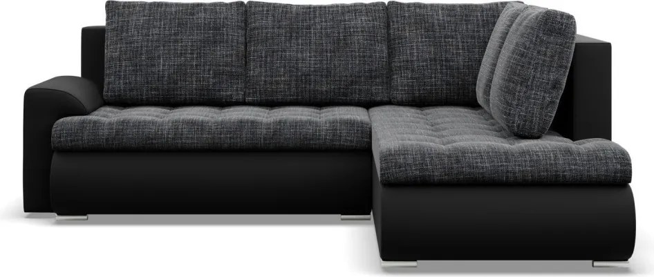 Tokio sarokkanapé, L alakú háttámlával, 2 ágyneműtartóval, fonott + műbőr, jobboldali, szürke - fekete