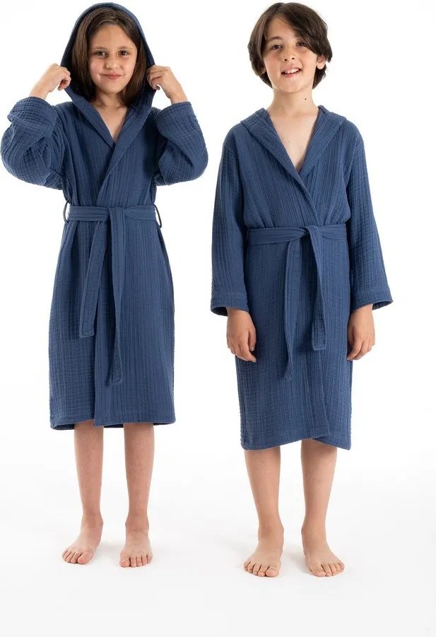 Sötétkék muszlin gyerek fürdőköpeny 5-6 év Muslin – Foutastic