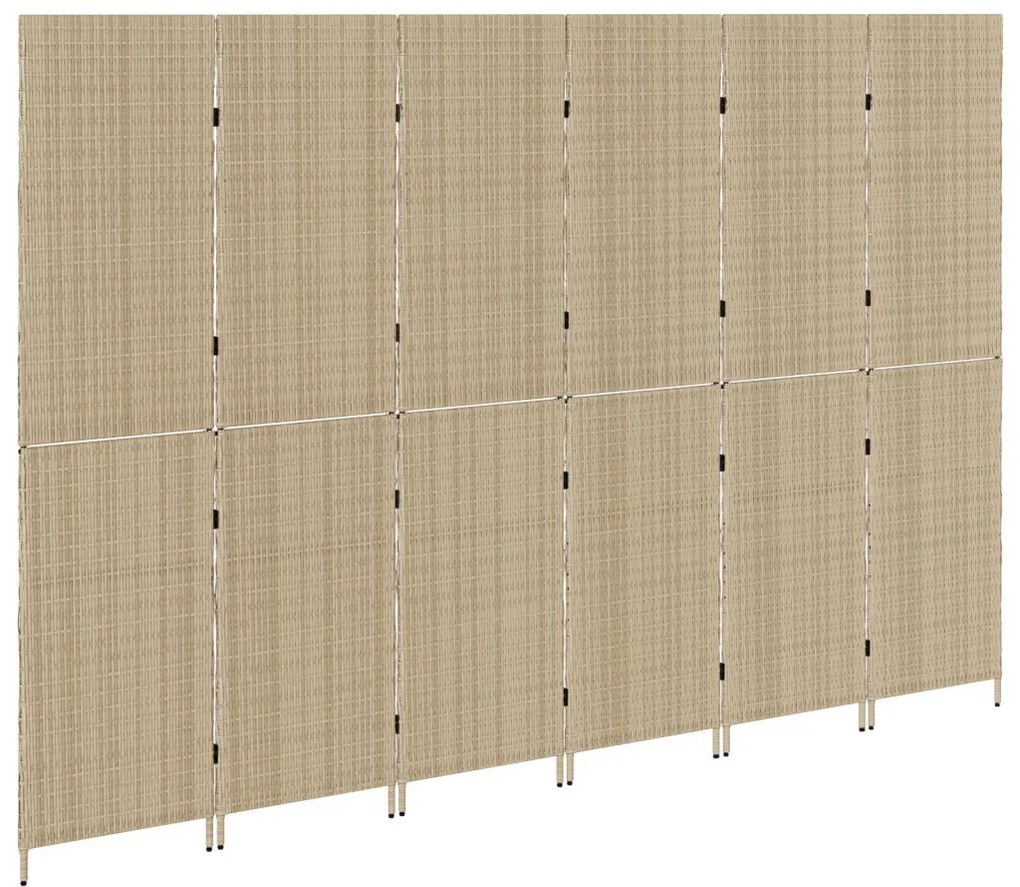 6 paneles térelválasztó, hajtható, bézs, 294x180 cm, poly rattan