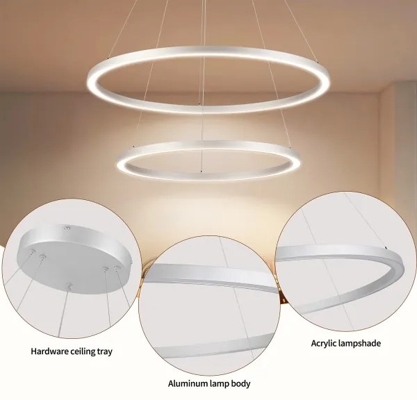Brilagi-LED Dimmelhető. kábeles függeszték PORTOFINO LED/98W/230V átm. 80 cm ezüstszínű+távirányítóval