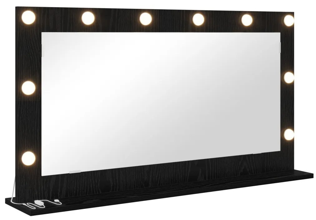 LED világítással ellátott tükör fekete tölgy 100x55x18 cm