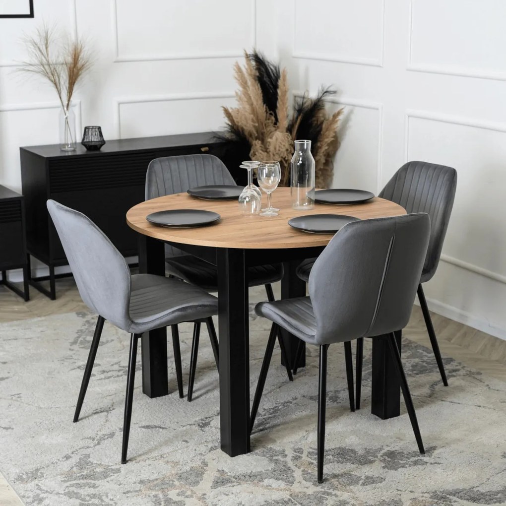 Kihúzható étkezőasztal 102–142 cm méretben, craft tölgy/fekete színben HARRY