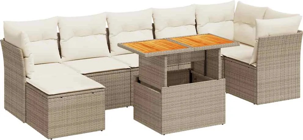vidaXL 8 részes bézs polyrattan kerti ülőgarnitúra párnával