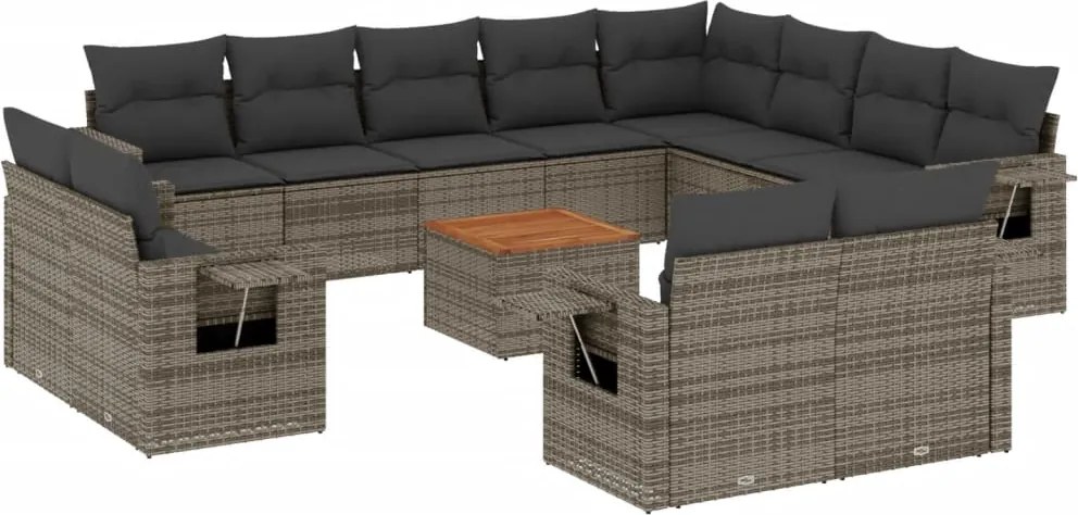 vidaXL 13 részes szürke polyrattan kerti ülőgarnitúra párnákkal