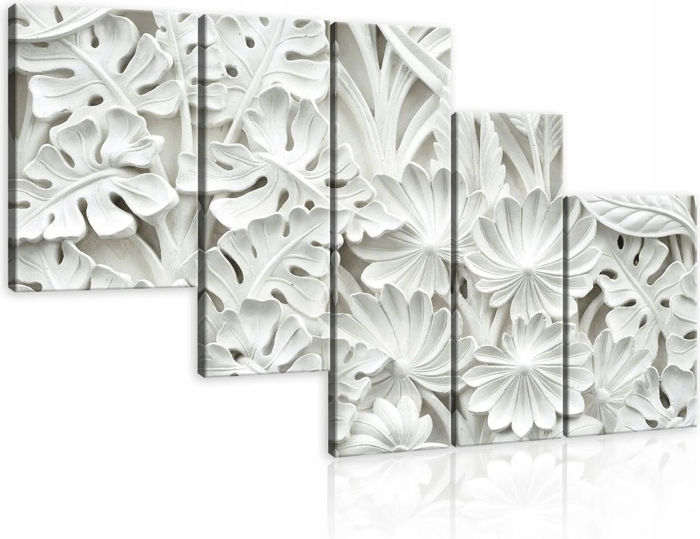 Vászonkép 170x100 Fehér dombormű szobor levelek virágok botanika textúra