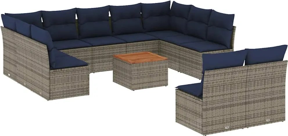 vidaXL 12 részes szürke polyrattan kerti ülőgarnitúra párnákkal