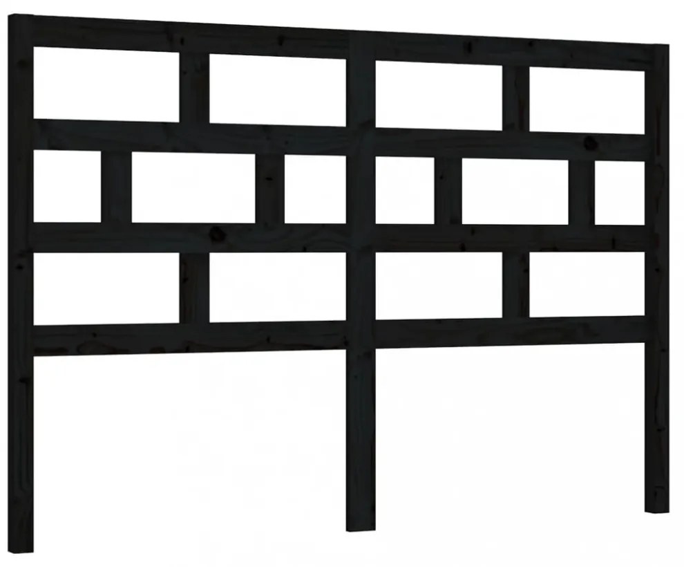 fekete tömör fenyőfa ágyfejtámla 126 x 4 x 100 cm