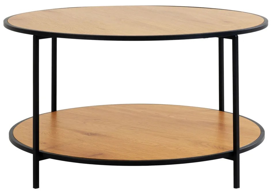 Vita dohányzóasztal tölgyhatású, fekete kerettel Ø80x45 cm