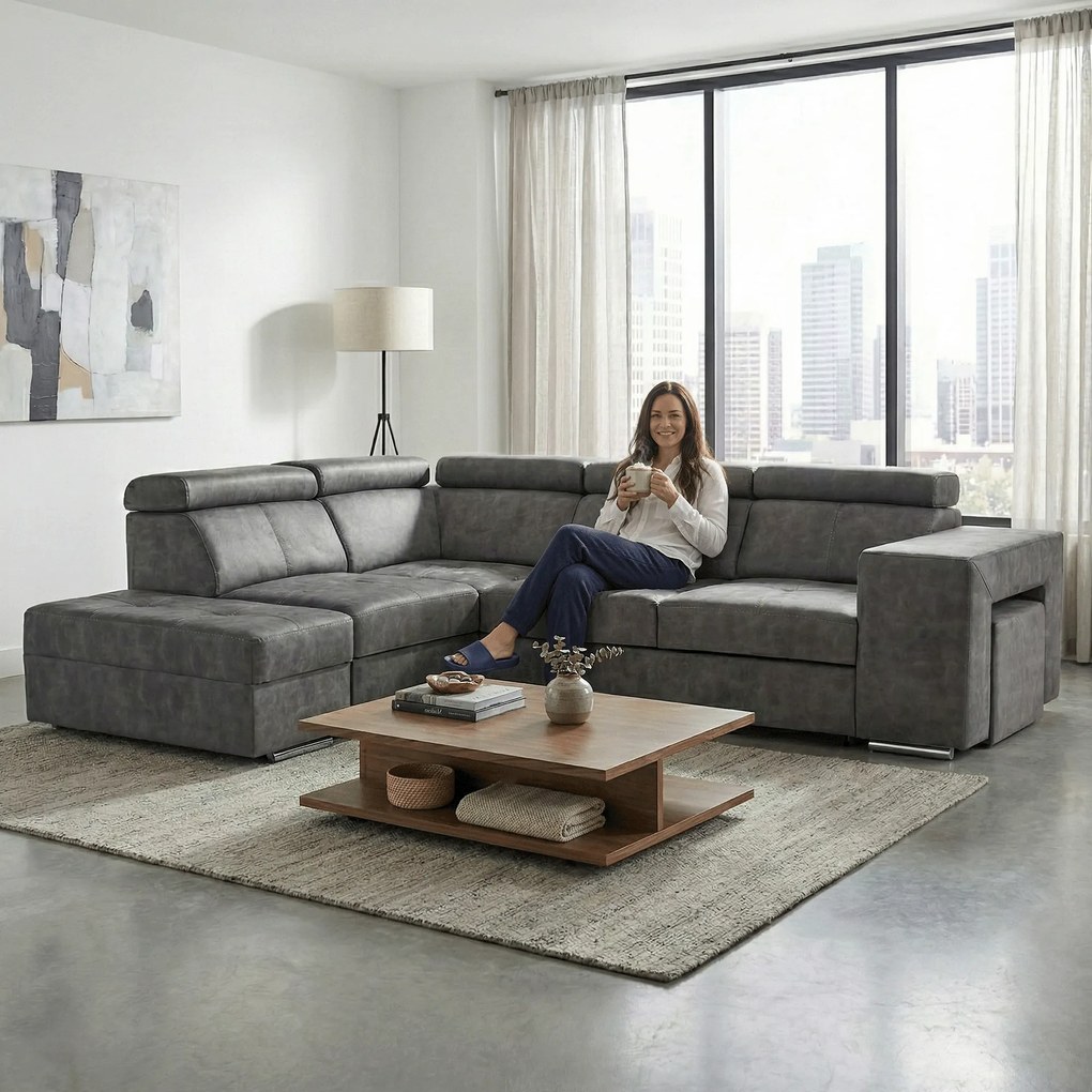 Ülőgarnitúra, szürke, balos, MALAGA