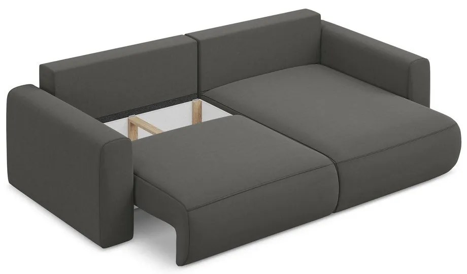 Sötétszürke bársony kinyitható-tárolóhelyes sarokkanapé (jobb oldali-heverő résszel) Kapua – Makamii