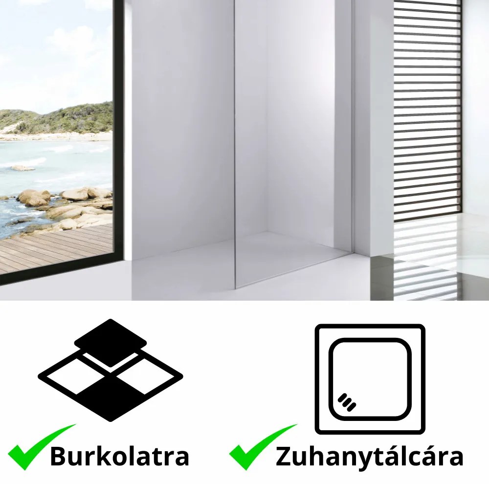 Stuxi Milano Walk-in zuhanyfal, 90x200 cm, 8 mm vastag vízlepergető biztonsági üveggel, króm profillal és távtartóval