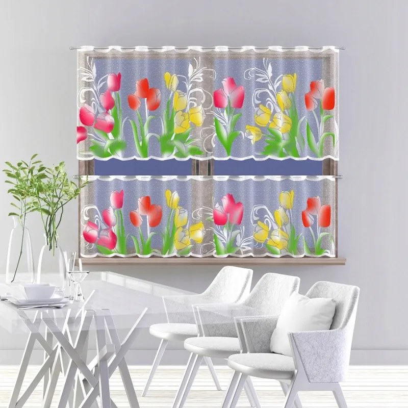 Színes konyhai függöny jacquard kézzel festett 120cm tulipán méter