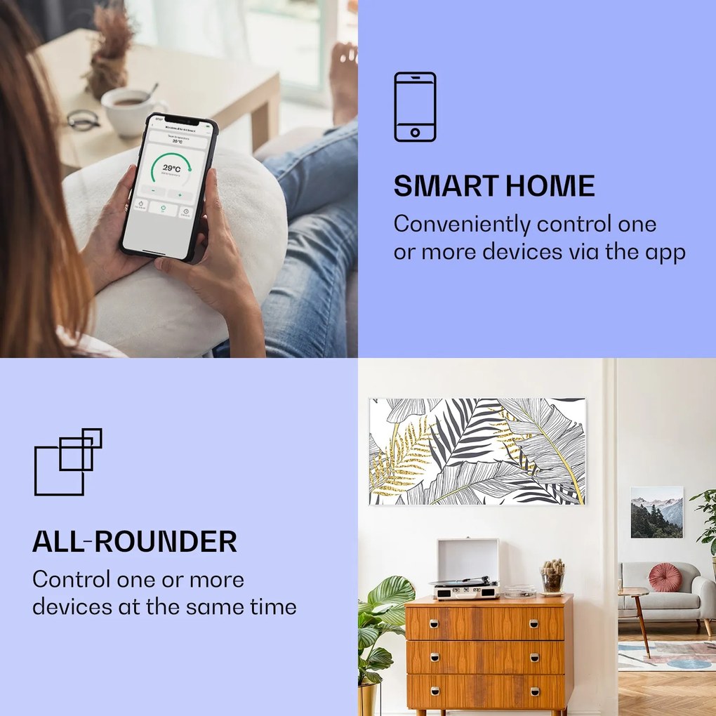 Klarstein Wonderwall Air Art Smart, infravörös hősugárzó, 120 x 60 cm, 700 W, levél