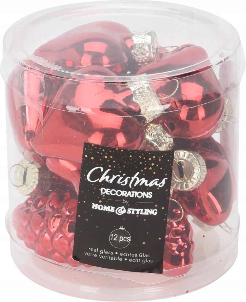 Karácsonyi üvegdíszek szett 12 db, ø 4 cm, fényes piros