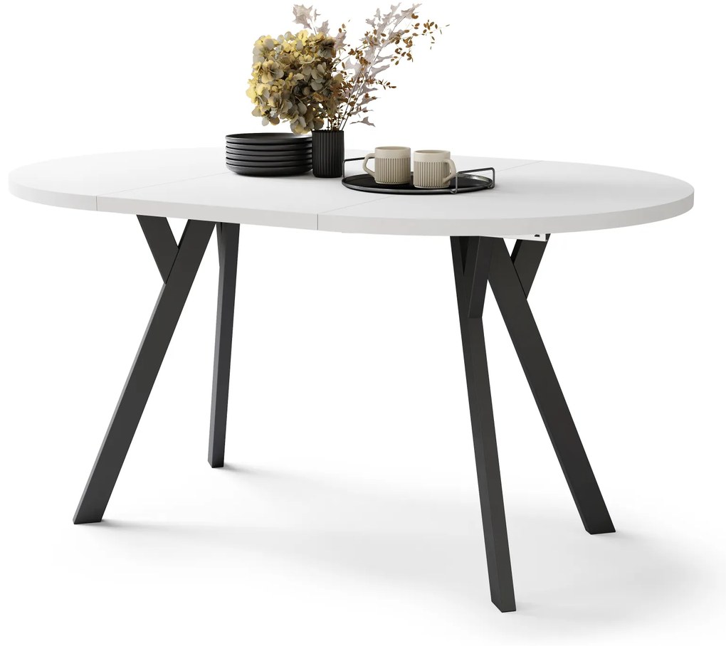 Mazzoni ALMO Fehér Matt/fekete lábak - BŐVÍTHETŐ KEREK ASZTAL Y ALAKÚ LÁBAKKAL LOFT/IPARI STÍLUSÚ NAPPALIBA/ÉTKEZŐBE