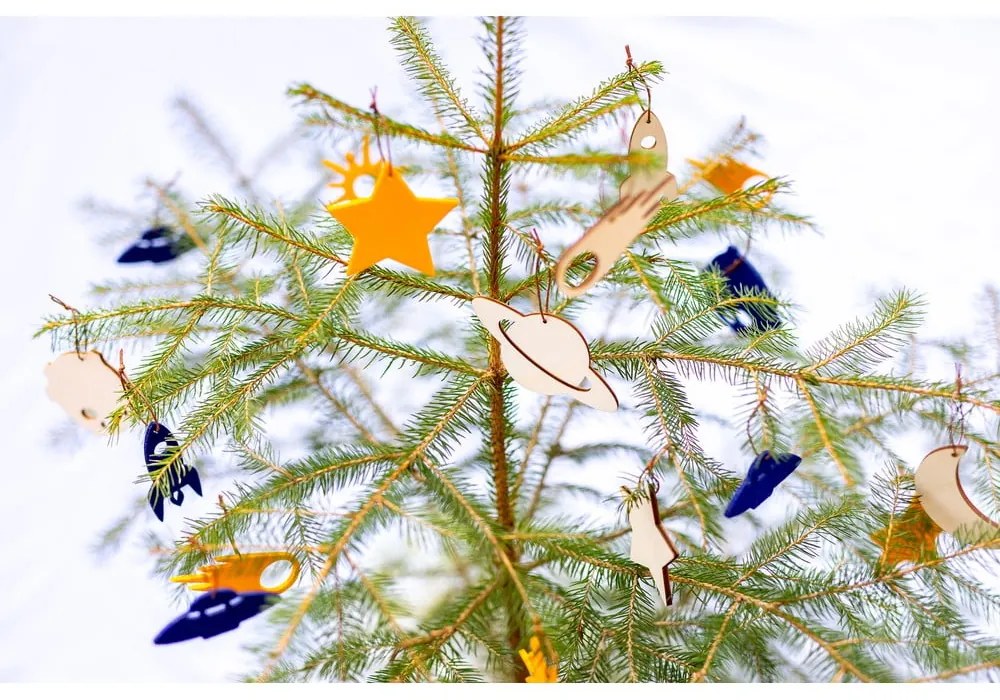 Medium 8 db-os sárga-kék filc karácsonyi dekoráció - Spira