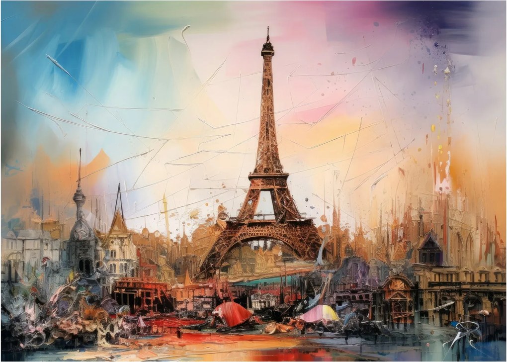 Üveg kép - Az Eiffel-torony festménye (70x50 cm)